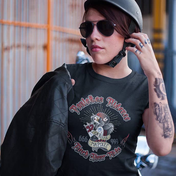 Women's T-shirt, short sleeves, round neck “Ça roule ma oule” for wholesale by Poulettes Sisters