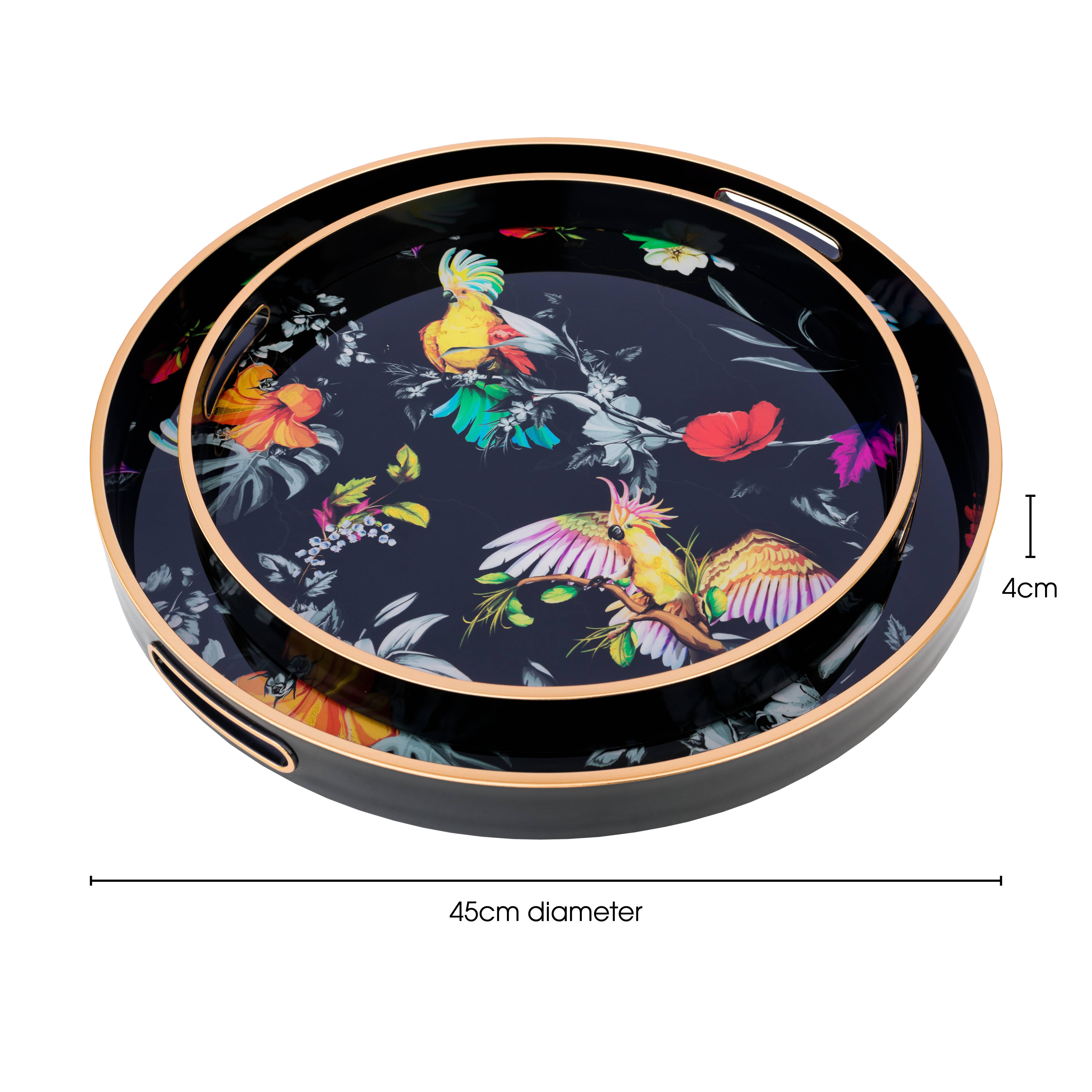 Febland – wholesale Decorative tray – Circular Tray Set With Parrot Design3