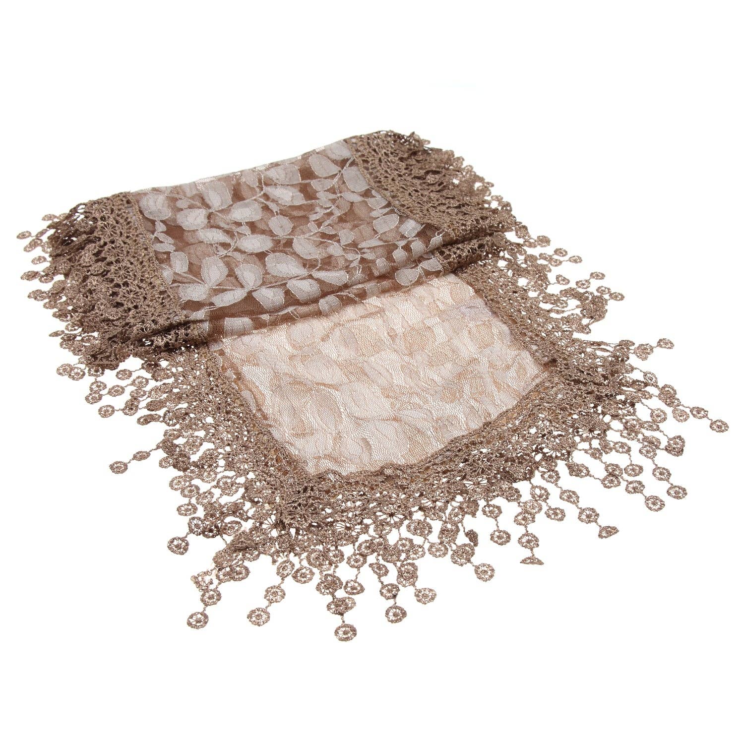 Jasper Trading LLC - Wholesale Scarf - Women's - S2149_BROWN - One Piece Leaf Pattern Lace Scarf with Tassels2