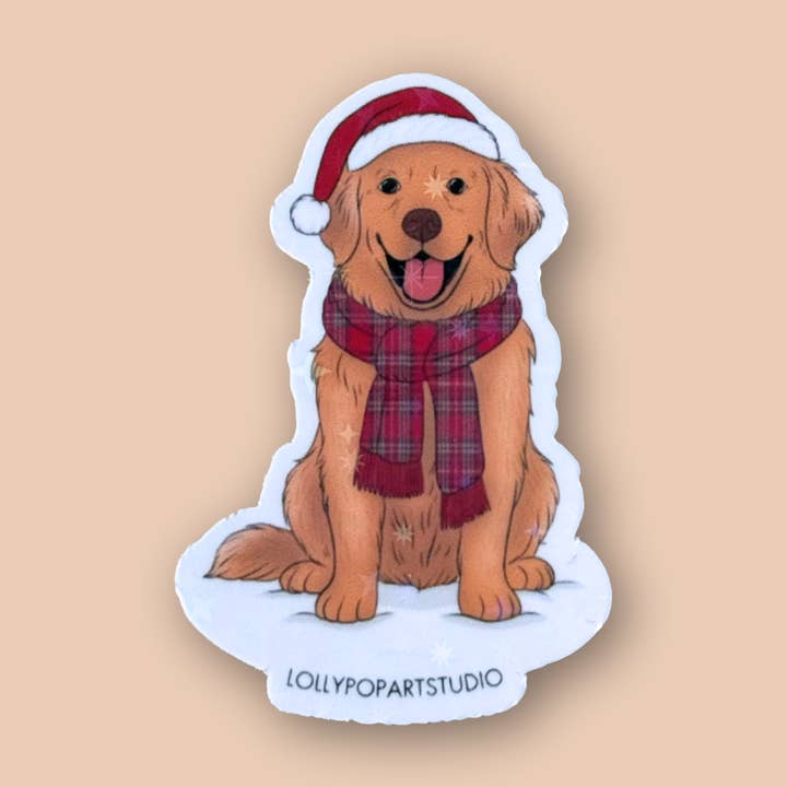 Sticker Vrolijk kerstfeest golden retriever voor wholesale door LOLLYPOPARTSTUDIO