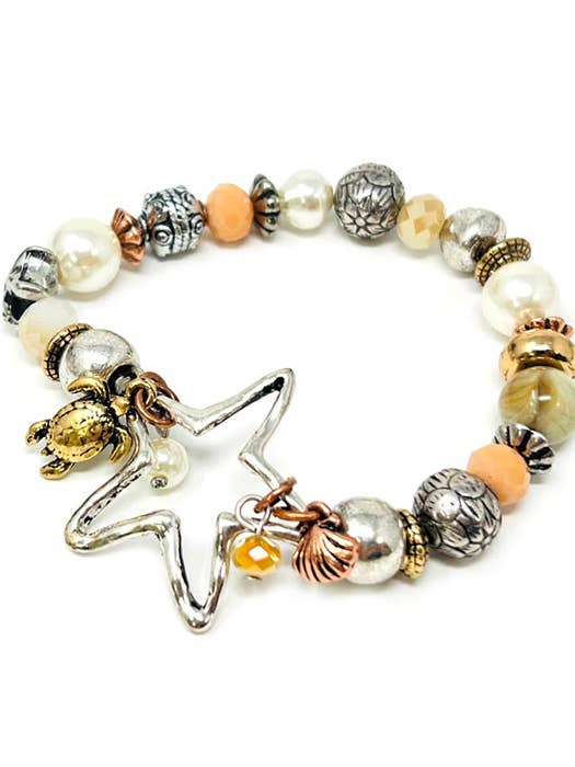 ( G345 ) MIX BEAD STRETCH BRACELET - STARFISH for wholesale by Jewelry Max