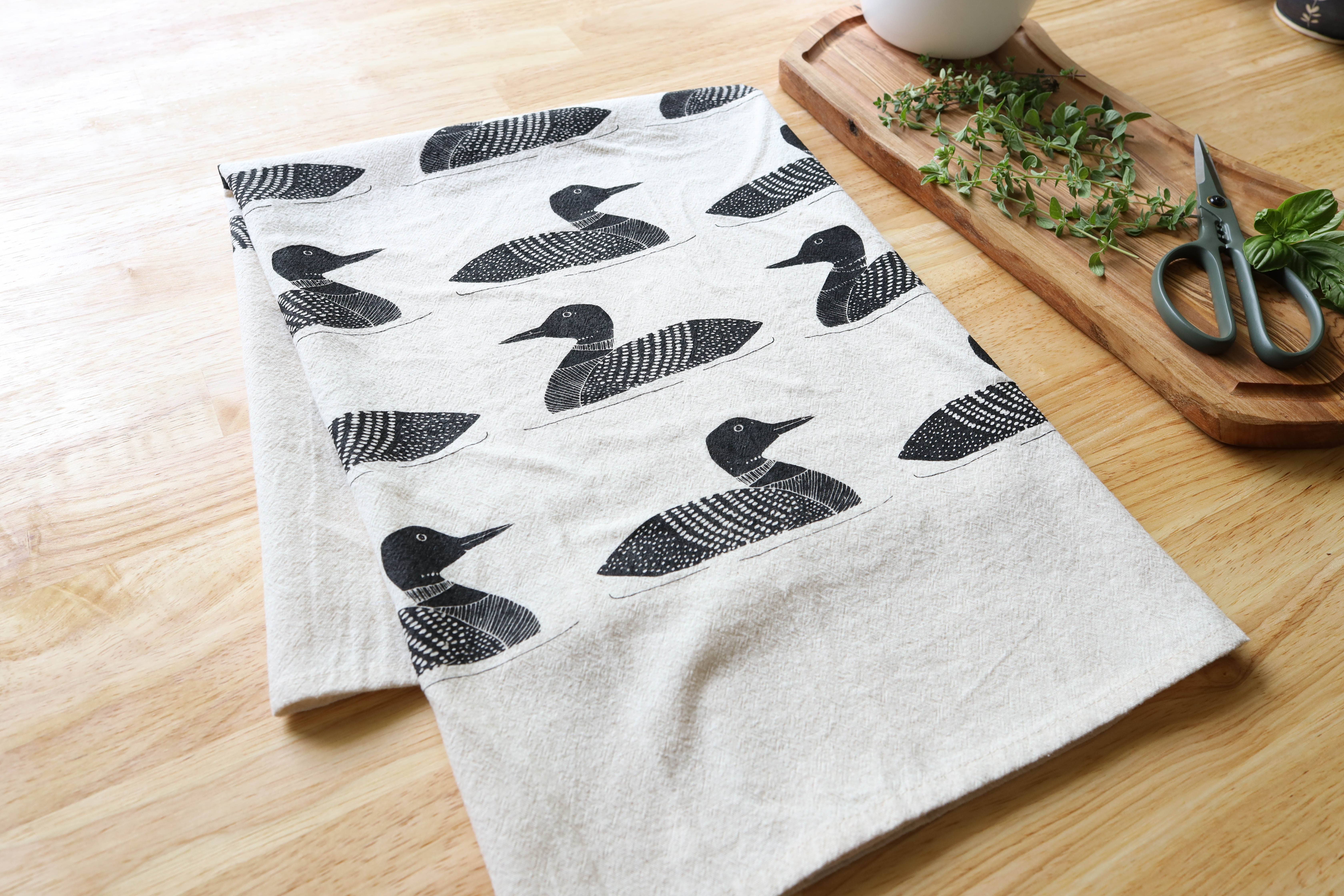 The High Fiber - Wholesale Tea Towel - Handprinted Common Loon Kitchen Towel –Natural, Eco-friendly9
