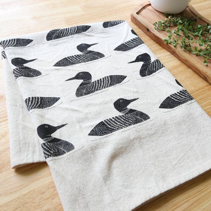 The High Fiber - Wholesale Tea Towel - Handprinted Common Loon Kitchen Towel –Natural, Eco-friendly9