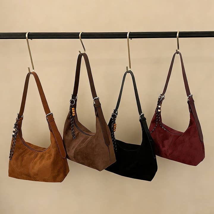 VINTAGE-STYLE DISTRESSED SUEDE CROISSANT BAG_CUAB01193 for wholesale by DOUBLJU
