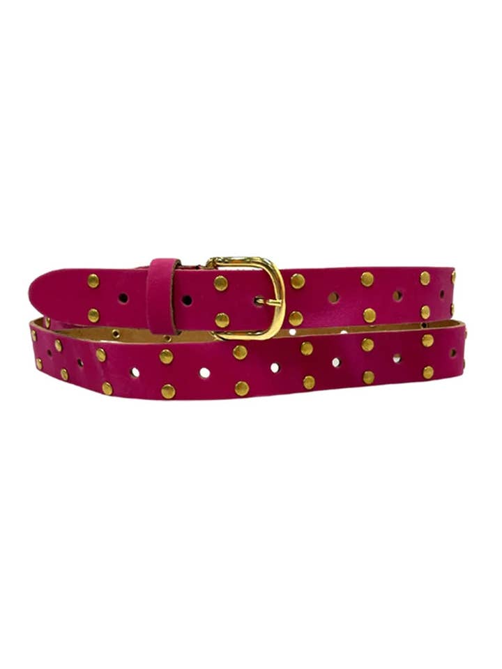 Cinturón con tachuelas doradas largas de piel para venta al por mayor de PINNED by K