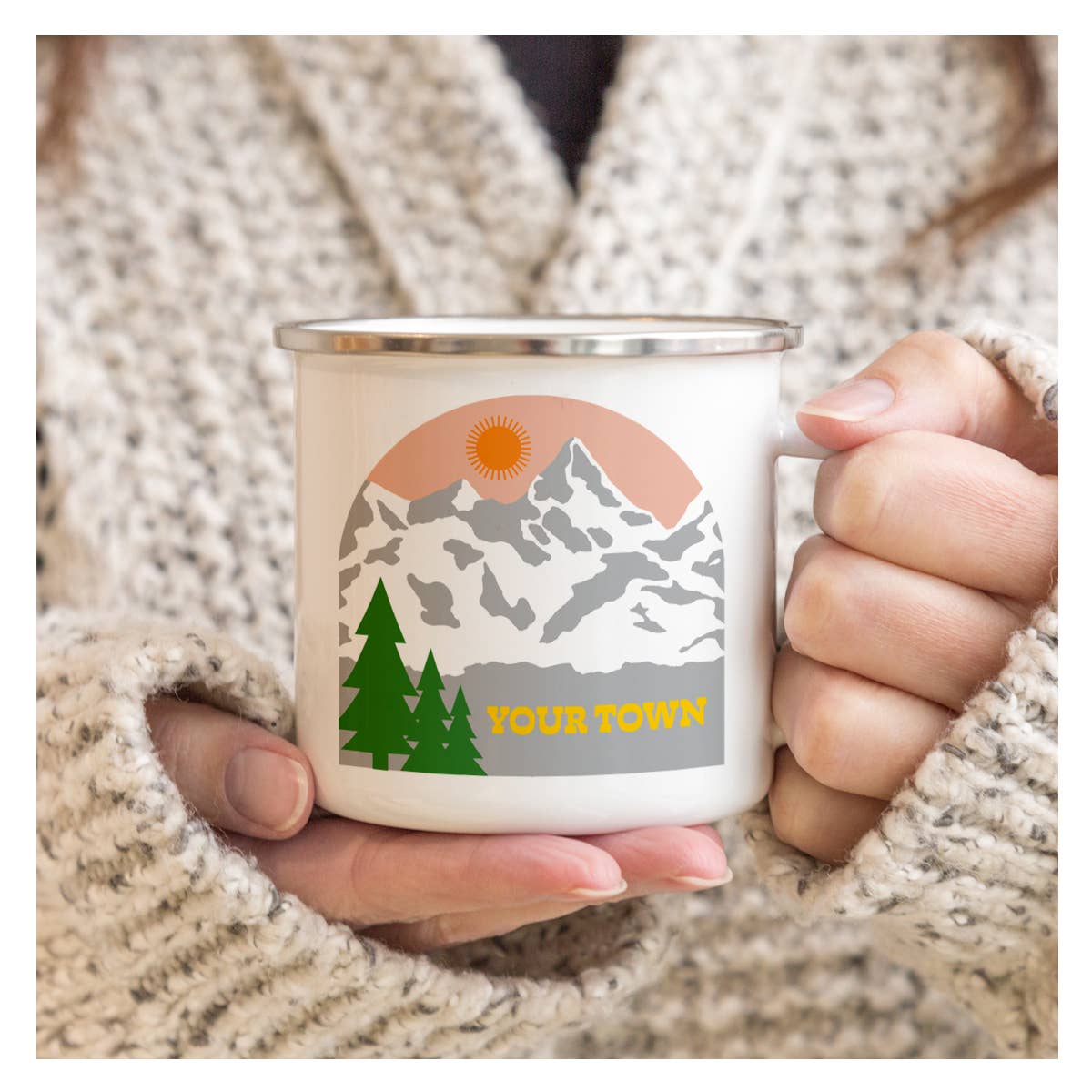 Rock Scissor Paper - Wholesale Coffee Mug - Personalized City Camp Mug Snow Mountains View