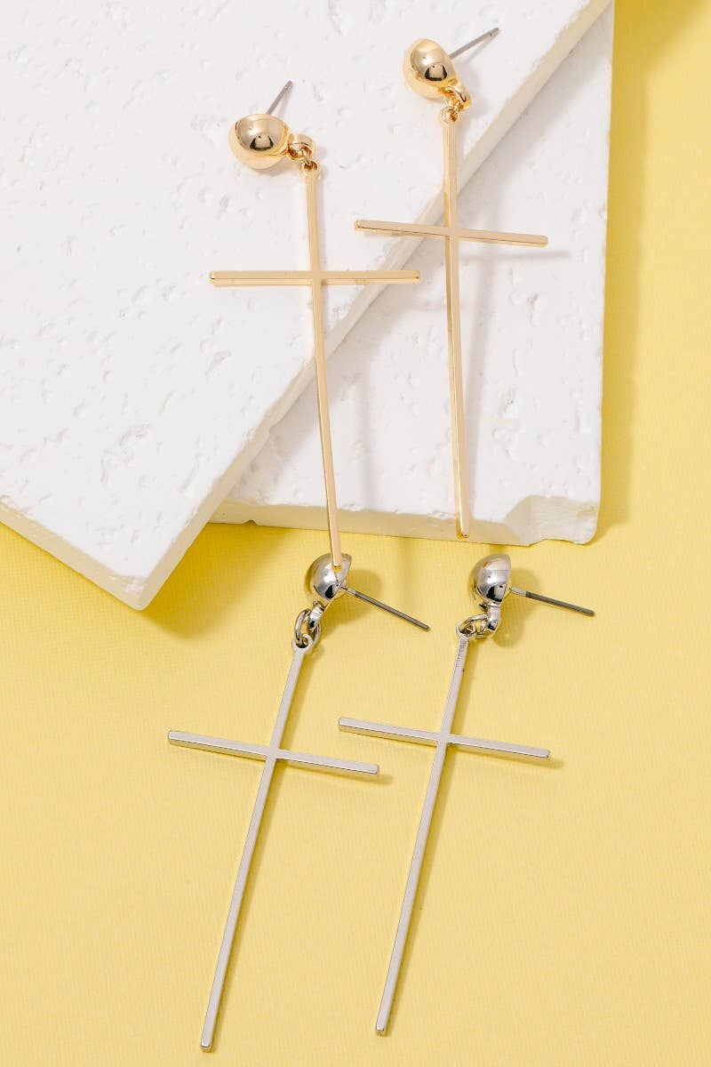 Fame Accessories - Vente Boucles d'oreilles pendantes - Boucles d'oreilles pendantes croix délicate trempées dans l'or Secret Box2