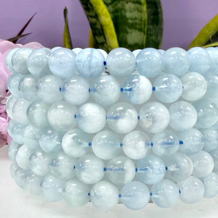 Natural Aquamarine 8mm 7.5” Crystal Bracelet for wholesale by KayleeNYC