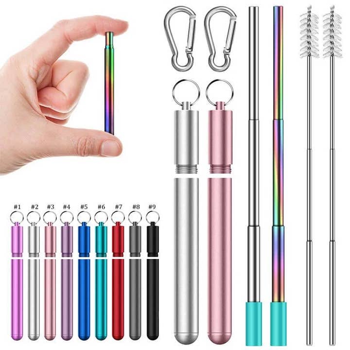 Suck It Up Straws - Wholesale Drinking Straw - Telescopic Metal Straws with Keyring Case & Cleaning Brush