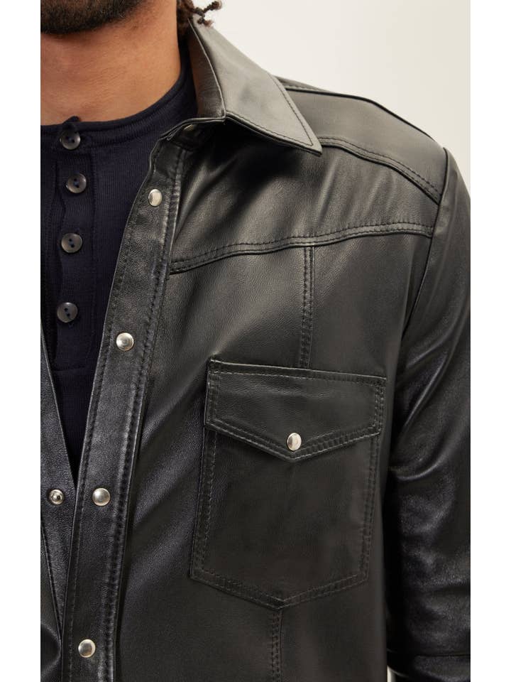 Men's Genuine Lambskin Leather Shirt - Black for wholesale on Faire13