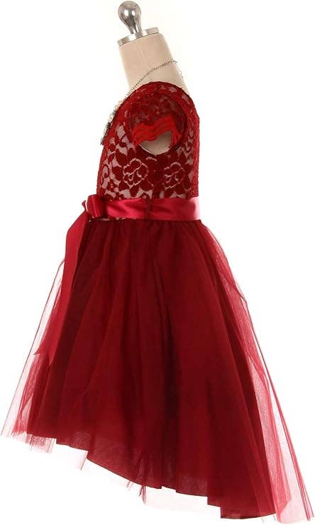 iGirlDress - Wholesale Dress - Kids - Cap Sleeve Floral Lace High Low Tulle Special Occasion Dress8