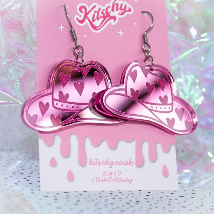 Kitschy - Wholesale Dangle Earrings - Yee-Haw Cowboy Cowgirl Hat Earrings Laser Cut Acrylic3