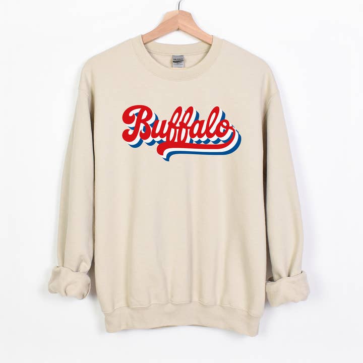 Sand Retro Buffalo Football Sweatshirt for wholesale by The Vollenweider Co.
