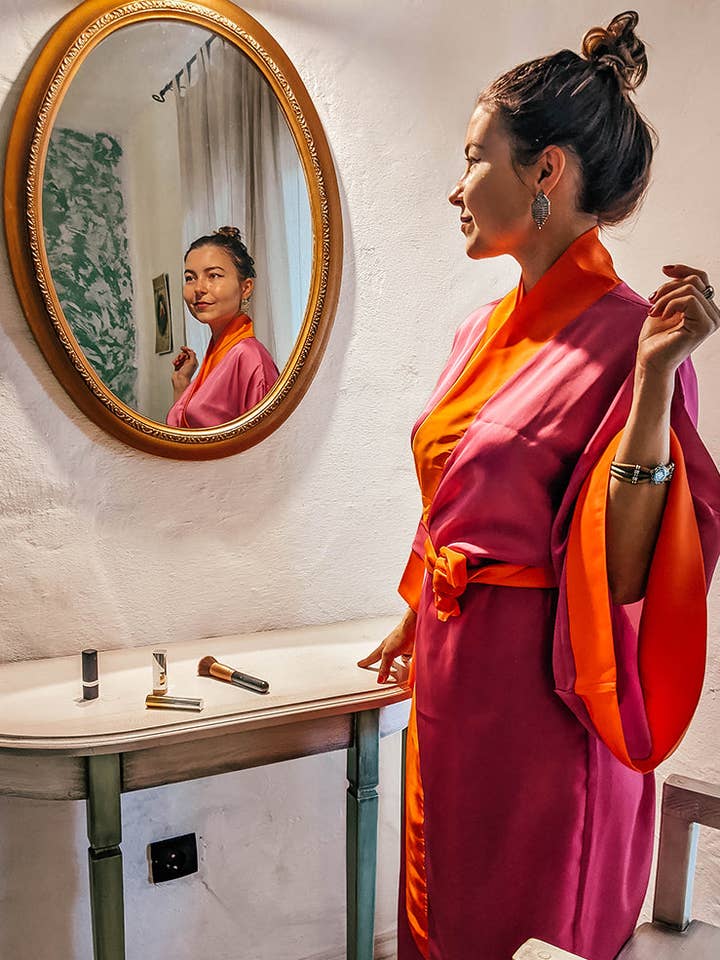 Kimono Orenji SS21 com mangas estilo japonês, tamanho médio por atacado de OH KIMONO