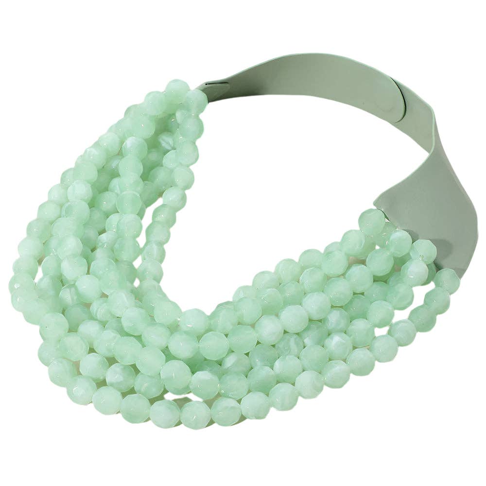 Madeline Love - Vendita all'ingrosso Collane di perline/perle - Collana magnetica a strati multistrato con perline a sfera in acrilico sfaccettato marmorizzato e finta pelle.3