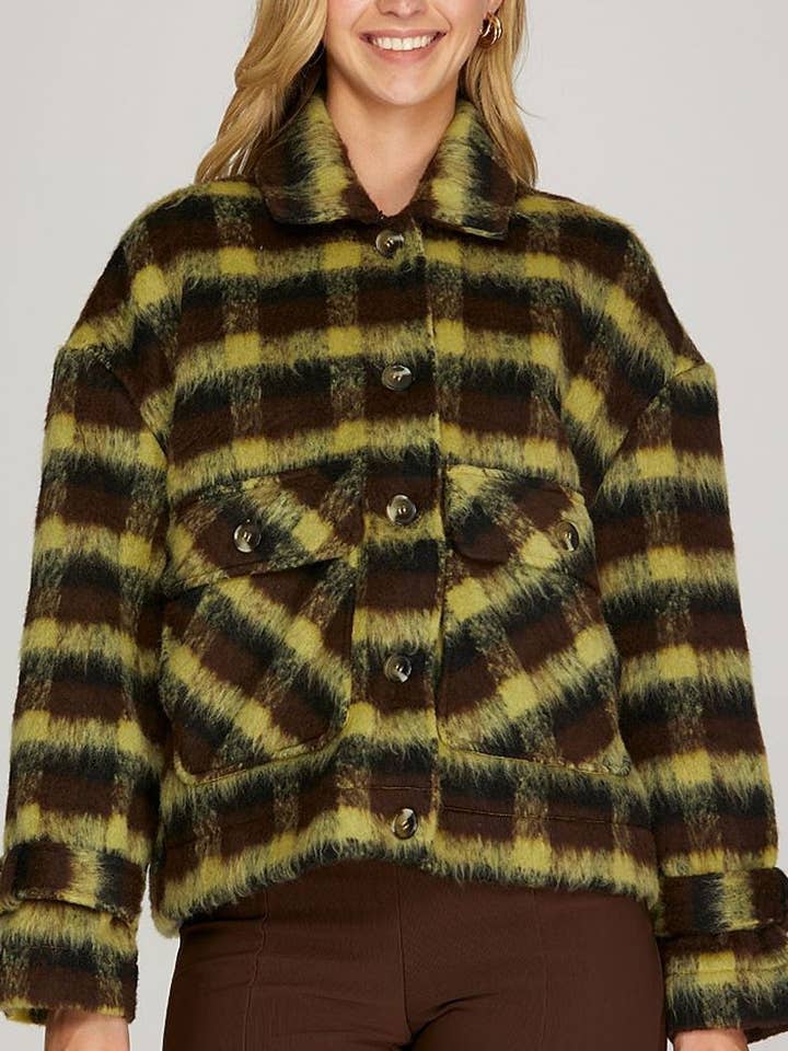 BRUSHED PLAID LONG SLEEVES JACKET for wholesale by ROUSSEAU