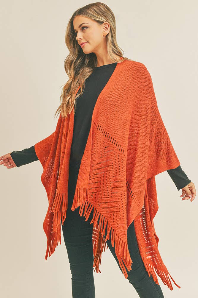 Hana - Wholesale Cardigan - Dames - Visgraat gebreide franje Ruana22