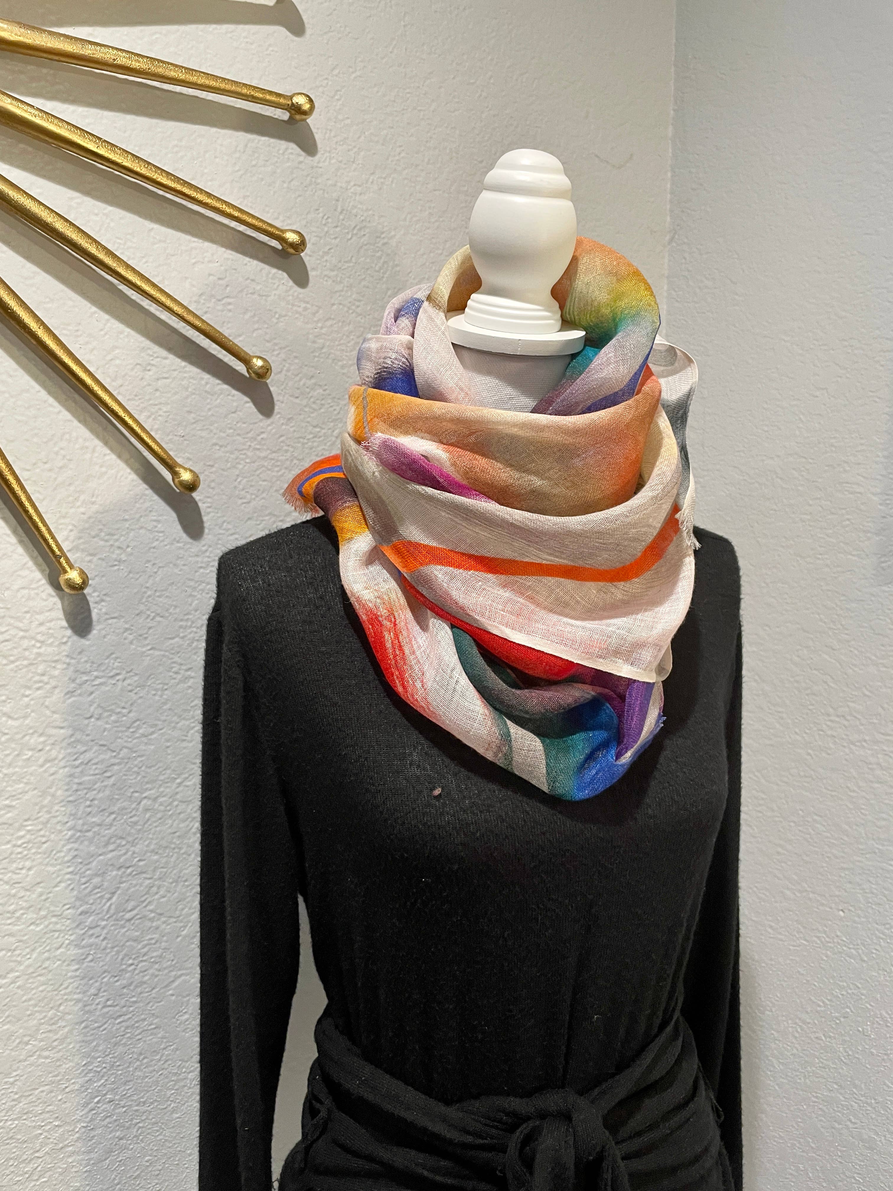 In Style Scarves - Wholesale Poncho - Women's - 732/C Linen Poncho/Cape in Abstract Watercolor Patterns5