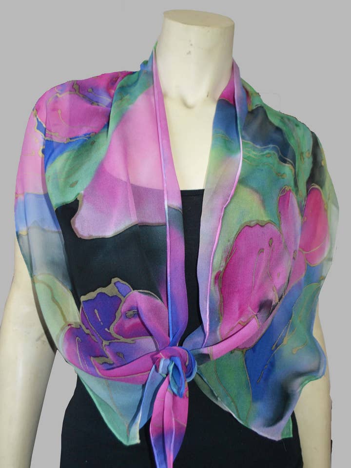 Rosa Pfingstrosenschal für den Großhandel von Poshaq Hand Painted Silk