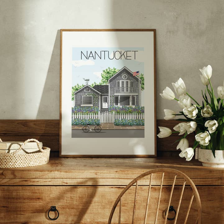Nantucket Travel Art Print - Summer Home for wholesale by Fox Burrow Designs