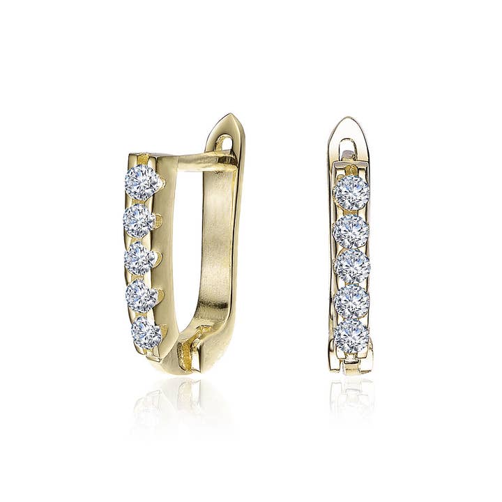 Genevive - Vendita all'ingrosso Orecchini a cerchio - Bellissimi orecchini a cerchio a forma di U con zirconi cubici da 13 mm. Realizzati in placcatura in platino o placcatura in oro rosa 18K.1