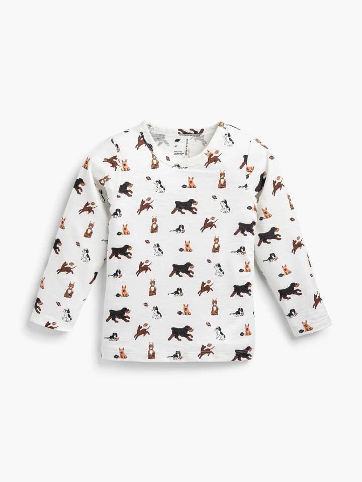 Kids & Toddler Long Sleeve Crewneck Tee_Football Pups for wholesale by Monica + Andy