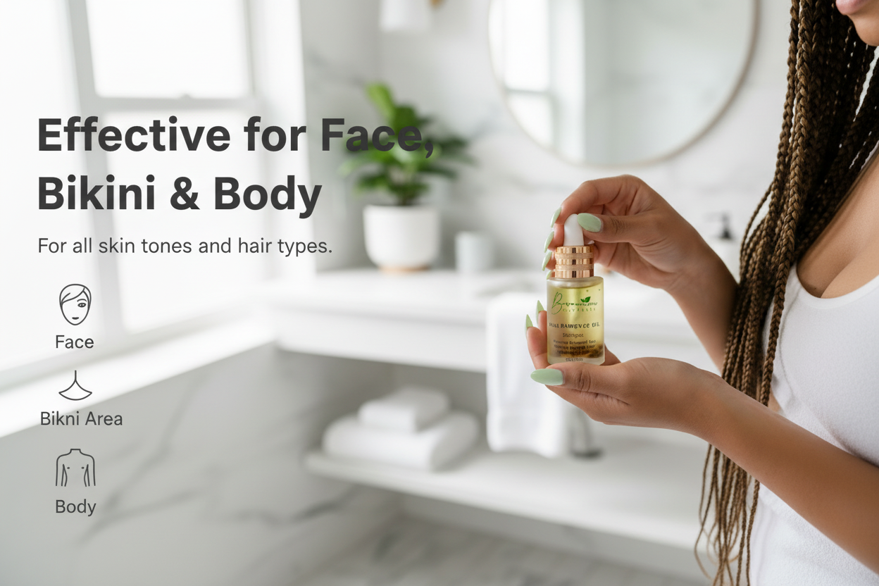 bconsciousnaturals – Großhandel Produkt zur Körperhaarentfernung – Bye Bye Haarentfernungsöl – Organische Kräuterformel für Kinn- und Körperhaare2