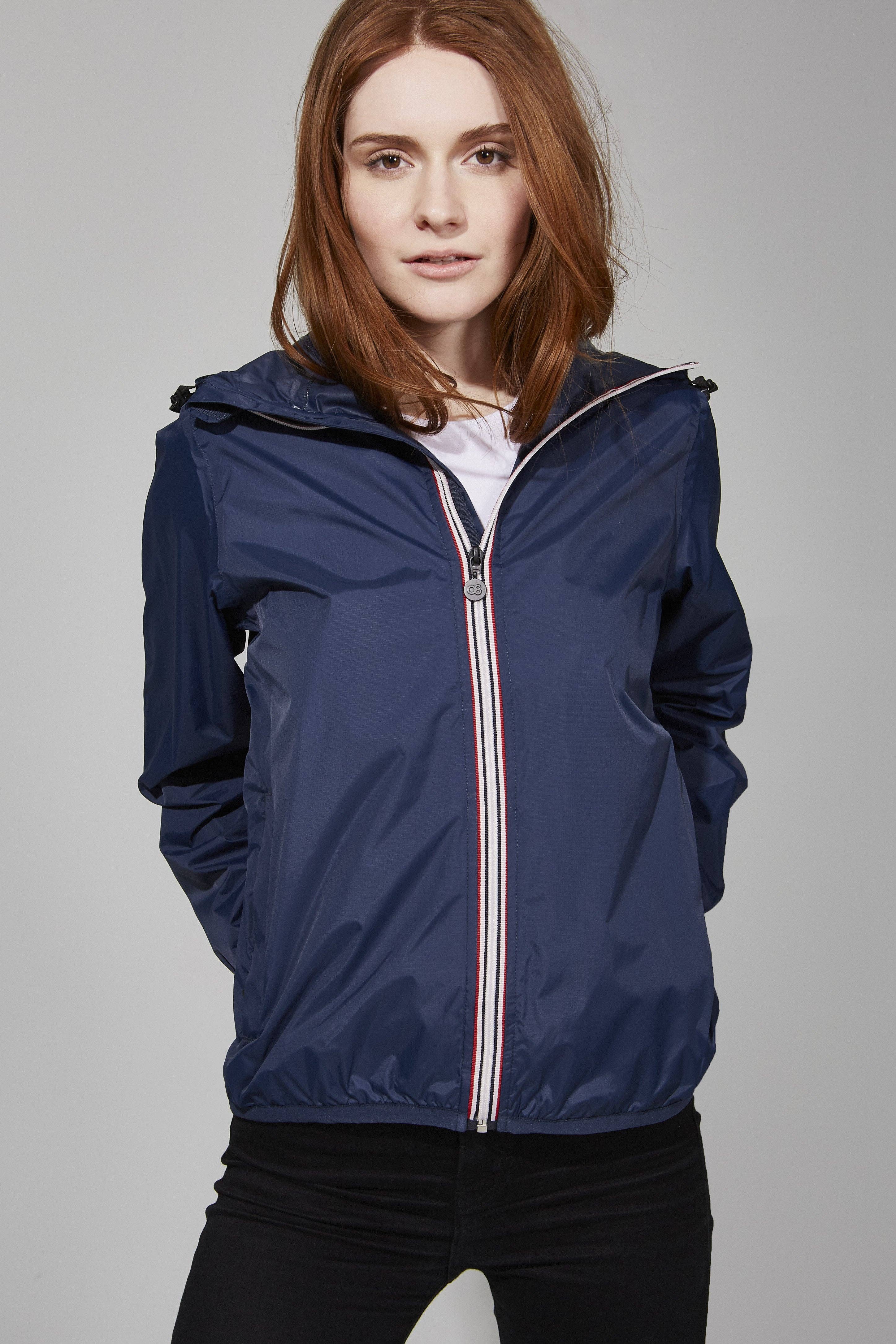 Sloane - Navy Full Zip Packable Rain Jacket for wholesale on Faire1