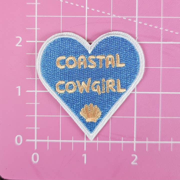 Scratch Decor - Wholesale Patch - Blue Coastal Cowgirl Heart w/ Seashell Iron On Patch1