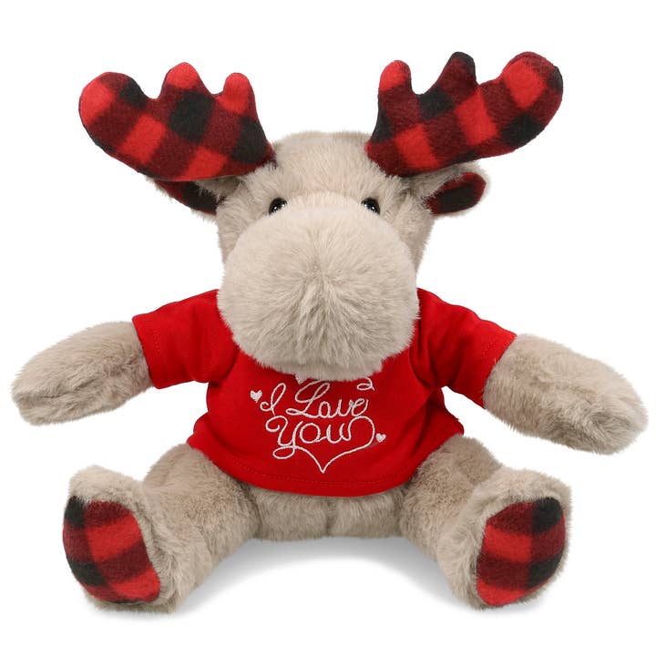 Alce Super Morbido di Peluche Ti Amo con Camicia a Quadri per la vendita all'ingrosso da parte di Cota Global