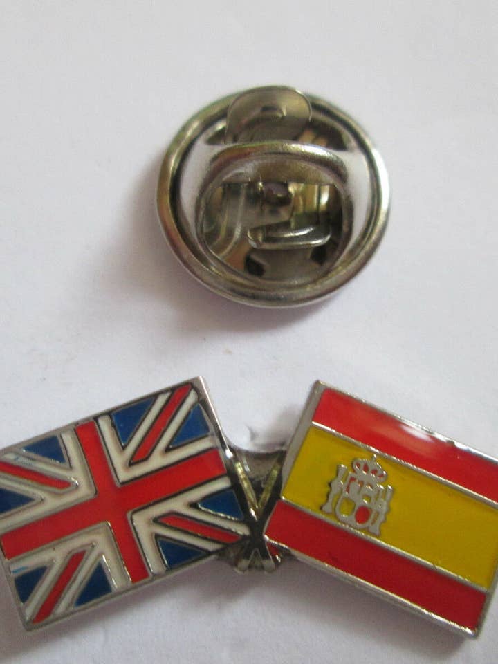 Spain & Uk Friendship Enamel Metal Lapel Pin for wholesale by jungle brands ltd
