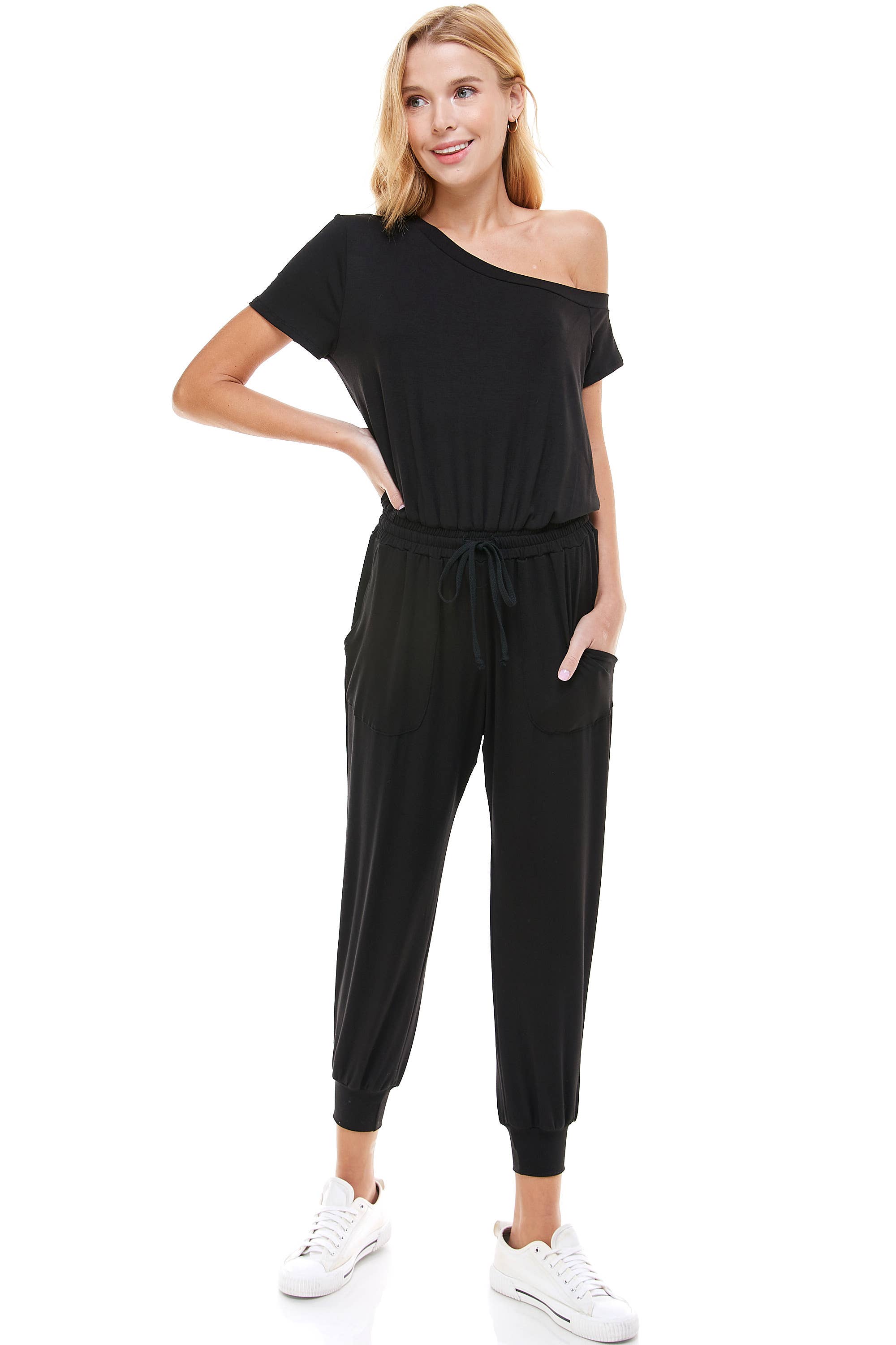 LOVING PEOPLE – wholesale Jumpsuit – Women's – Off Shoulder Elastic Waist Drawstring Jumpsuit5