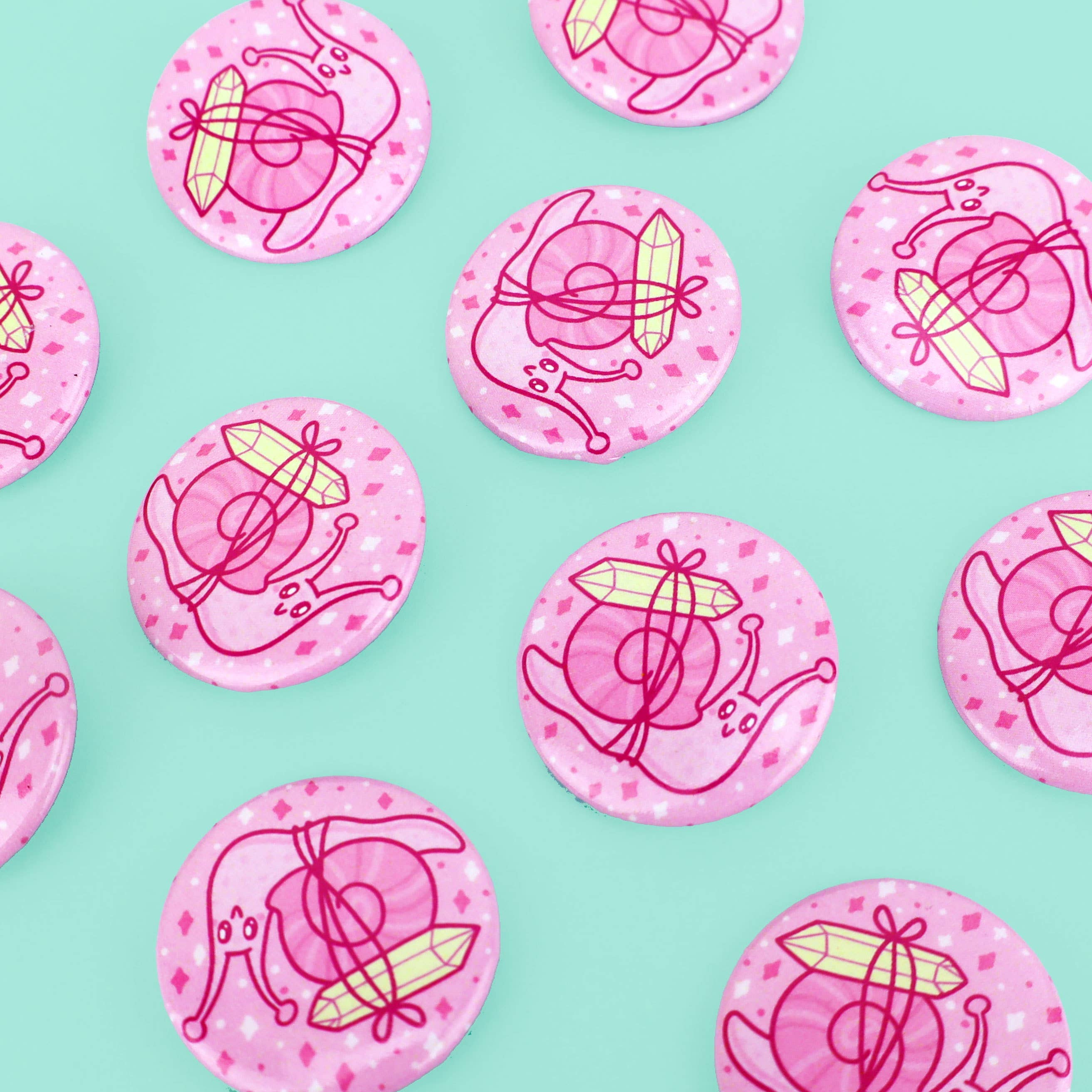 Turtle's Soup - Wholesale Lapel Pin/Button - Crystal Snail Pink Crystals Cute Gift Pinback Button2