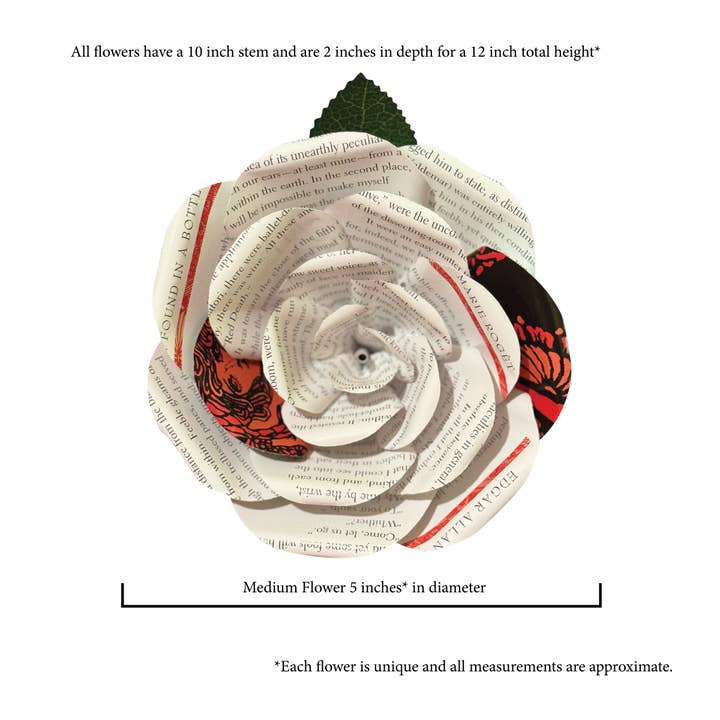 Literary Blooms - Wholesale Artificial Flowers - Edgar Allan Poe Paper Rose – Medium (5")5