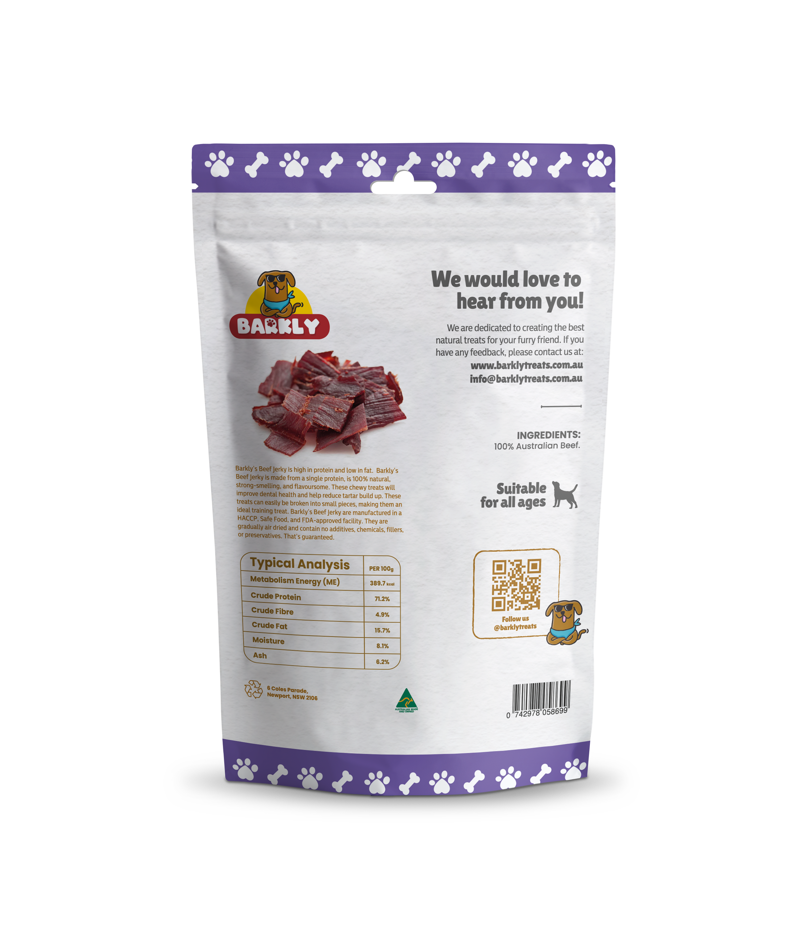 Barkly Natural Dog Treats - Wholesale Pet Treats - Dog - Beef Jerky1