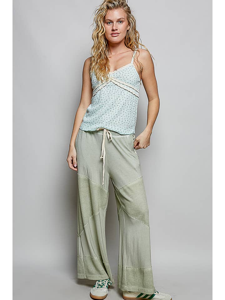 Pol Clothing - Wholesale Pants - Women's - Contrast ribbed elastic waist casual knit culottes pants3