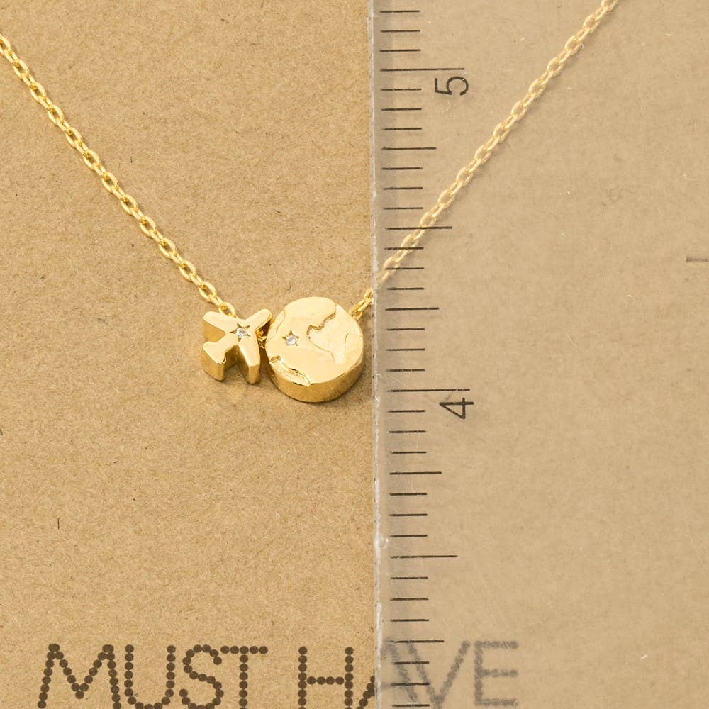 Fame Accessories - Wholesale Pendant/Charm Necklace - Gold Dipped Airplane Map Pendant Necklace4