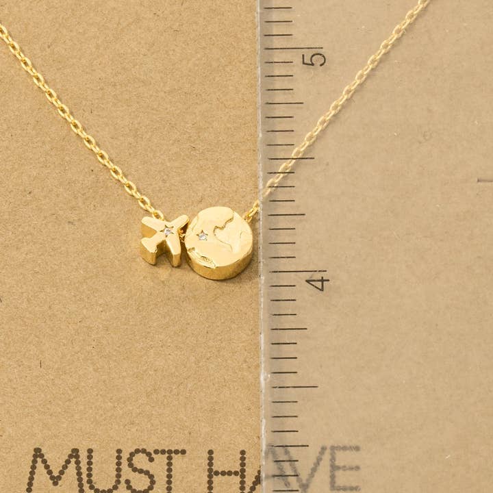 Fame Accessories - Wholesale Pendant/Charm Necklace - Gold Dipped Airplane Map Pendant Necklace4