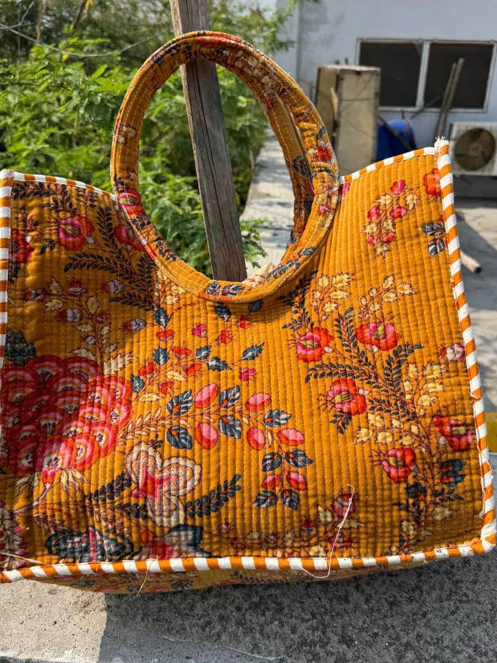 Party Wear Girls Bag Block Print Velvet Quilted Bag Tote Bag for wholesale by GYPSY STUDIO