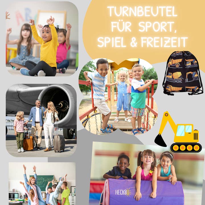 HECKBO - Wholesale Drawstring Bag - Kids - Gym bag construction vehicles black 85