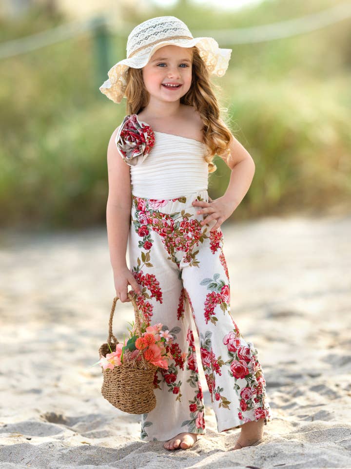 Red Garden Party One-Shoulder Palazzo Pants Set for wholesale on Faire