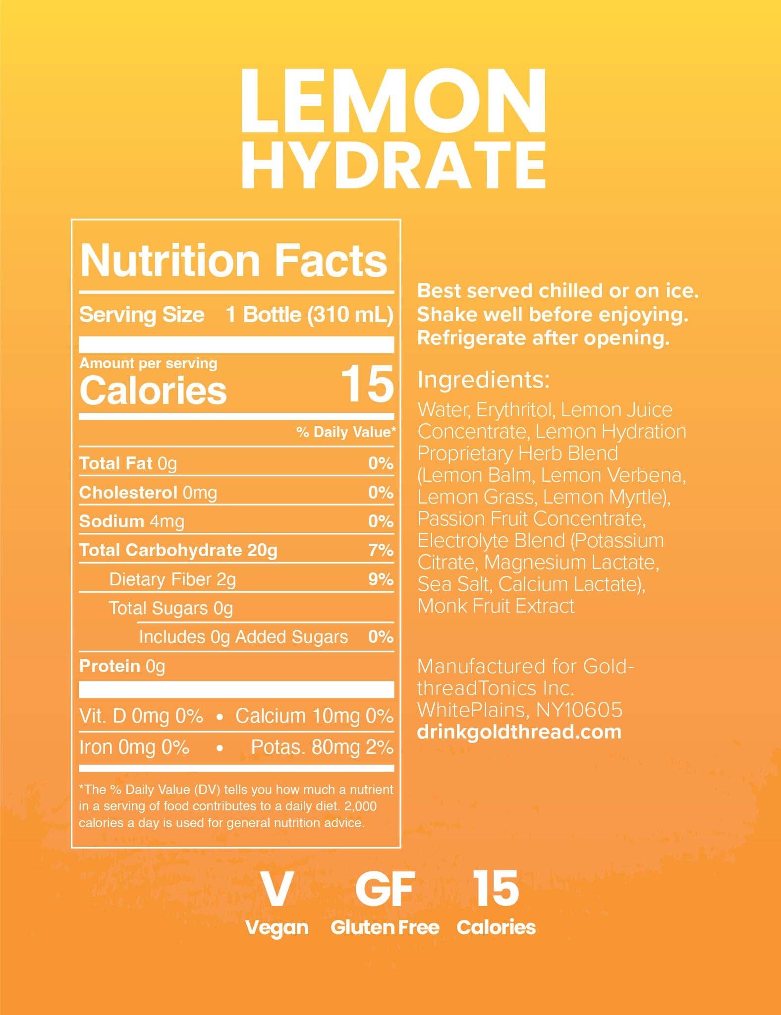 Goldthread Tonics - Wholesale Wellness Juice/Tonic - Lemon Hydrate2