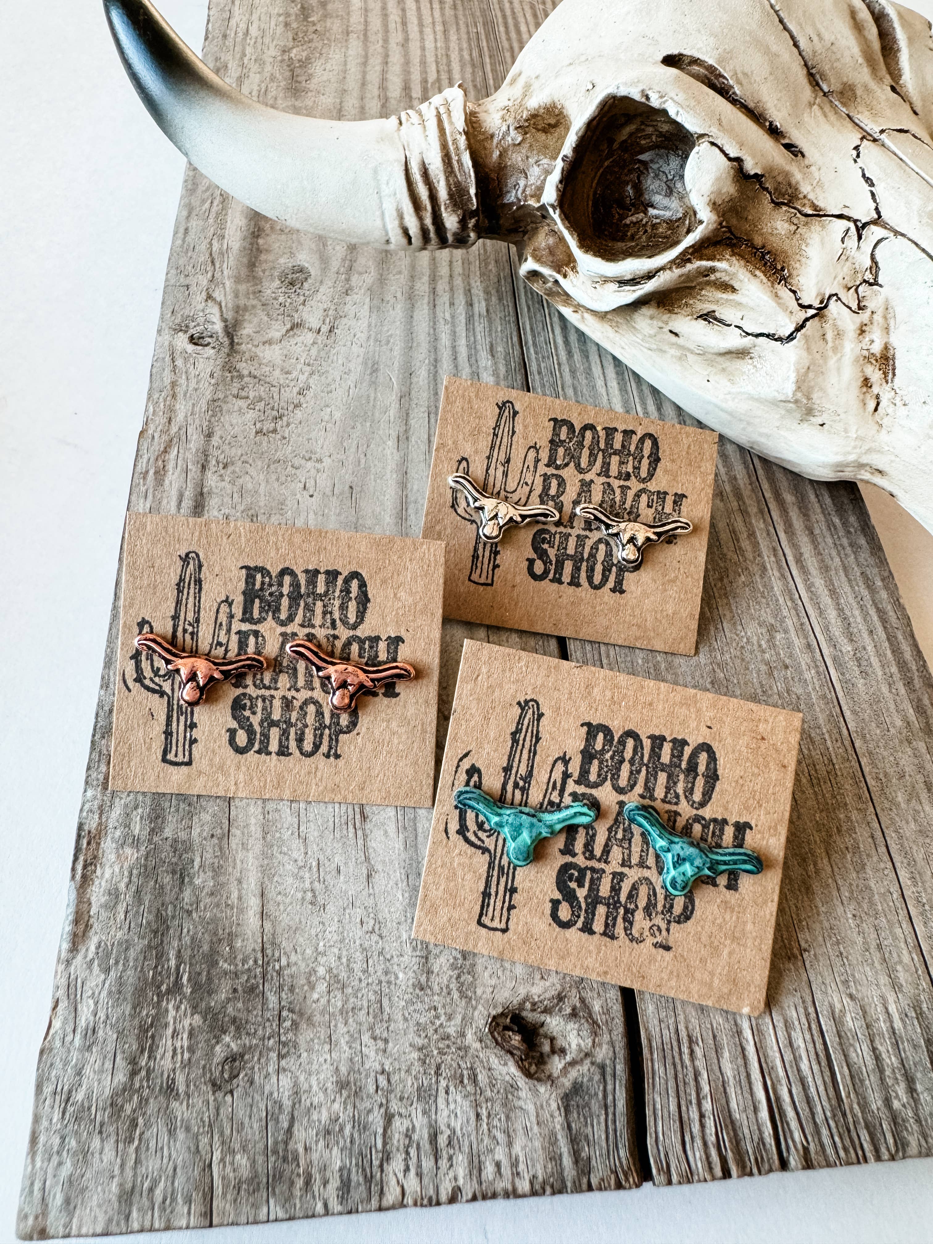 Boho Ranch Shop - Wholesale Stud/Post Earrings - Tiny Longhorn Steer Mini Earring Studs0