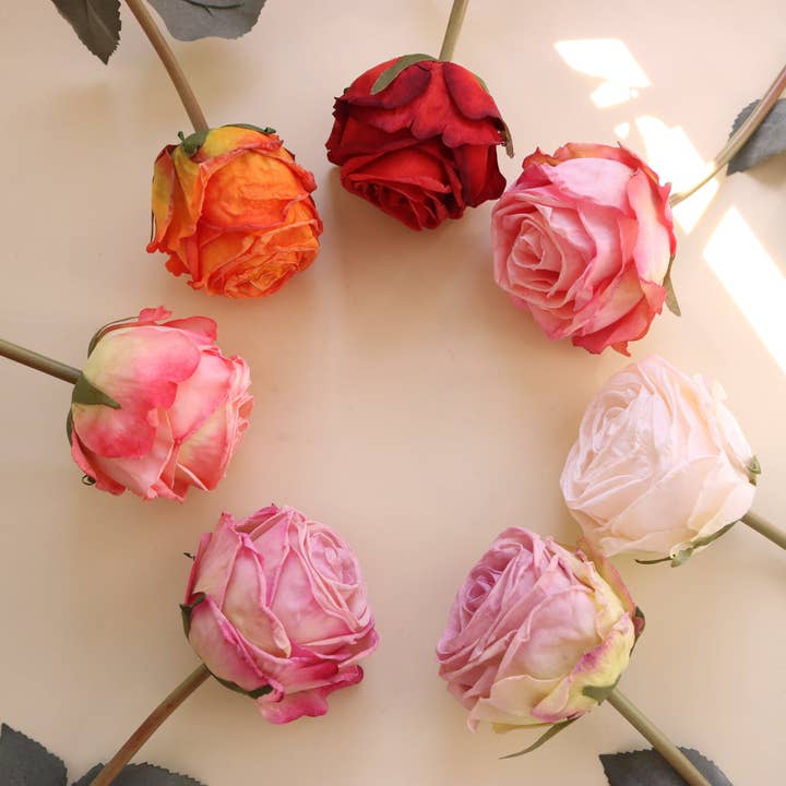 Single Stem Faux Burnt Edge Rose Decor for wholesale by Liffy