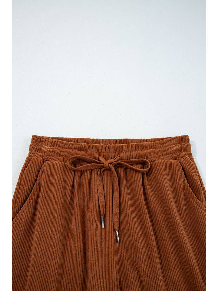 PRETTY BASH - Wholesale Pants - Women's - Solid Corduroy Drawstring Elastic Waist Pants3