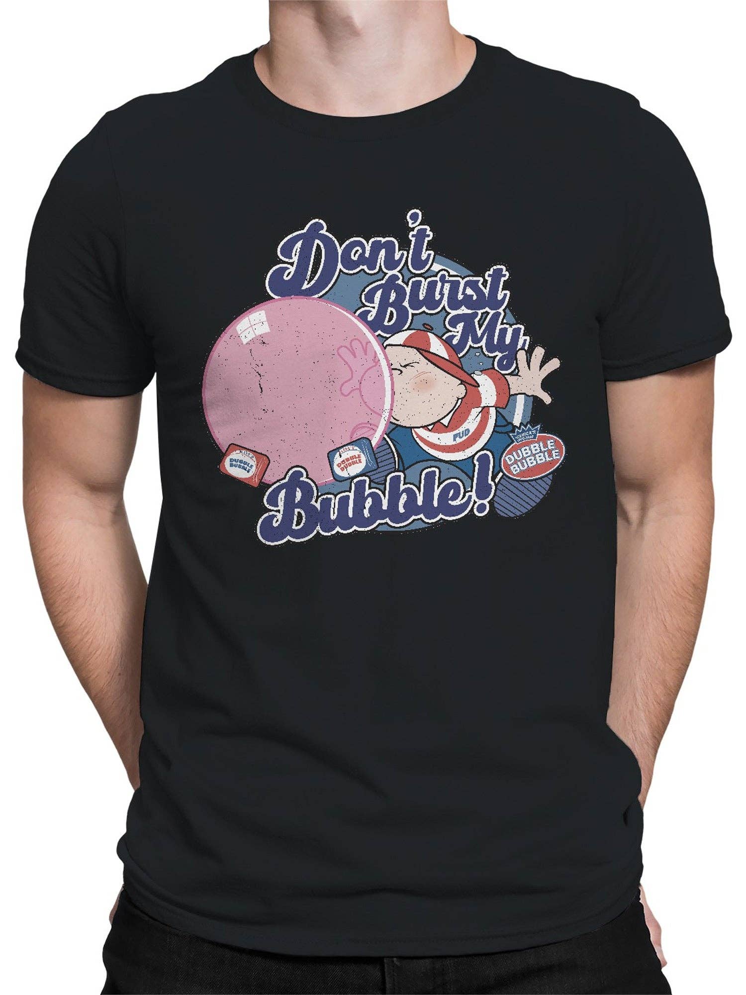 Snack Tees - Wholesale Screen Printed T-Shirt - Men's - Officially Licensed Dubble Bubble Don't Burst My Gum - Retro Design Men's T-shirt1