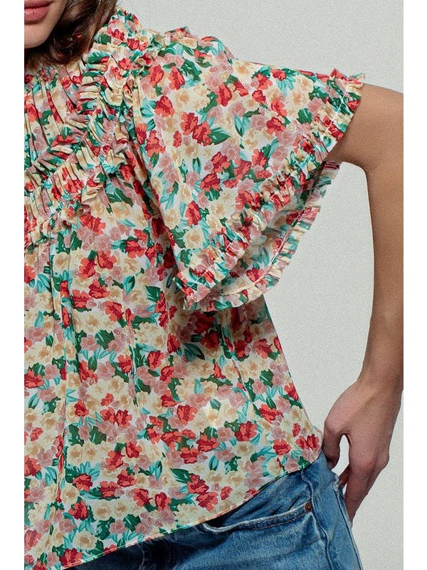 KORAAL/GROEN Aurora of Ruffle blouse met korte mouwen voor groothandel op Faire2