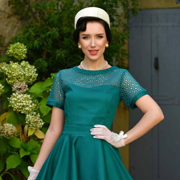 Vestido formal verde esmeralda Tess com renda de crochê por atacado de Dolly & Dotty