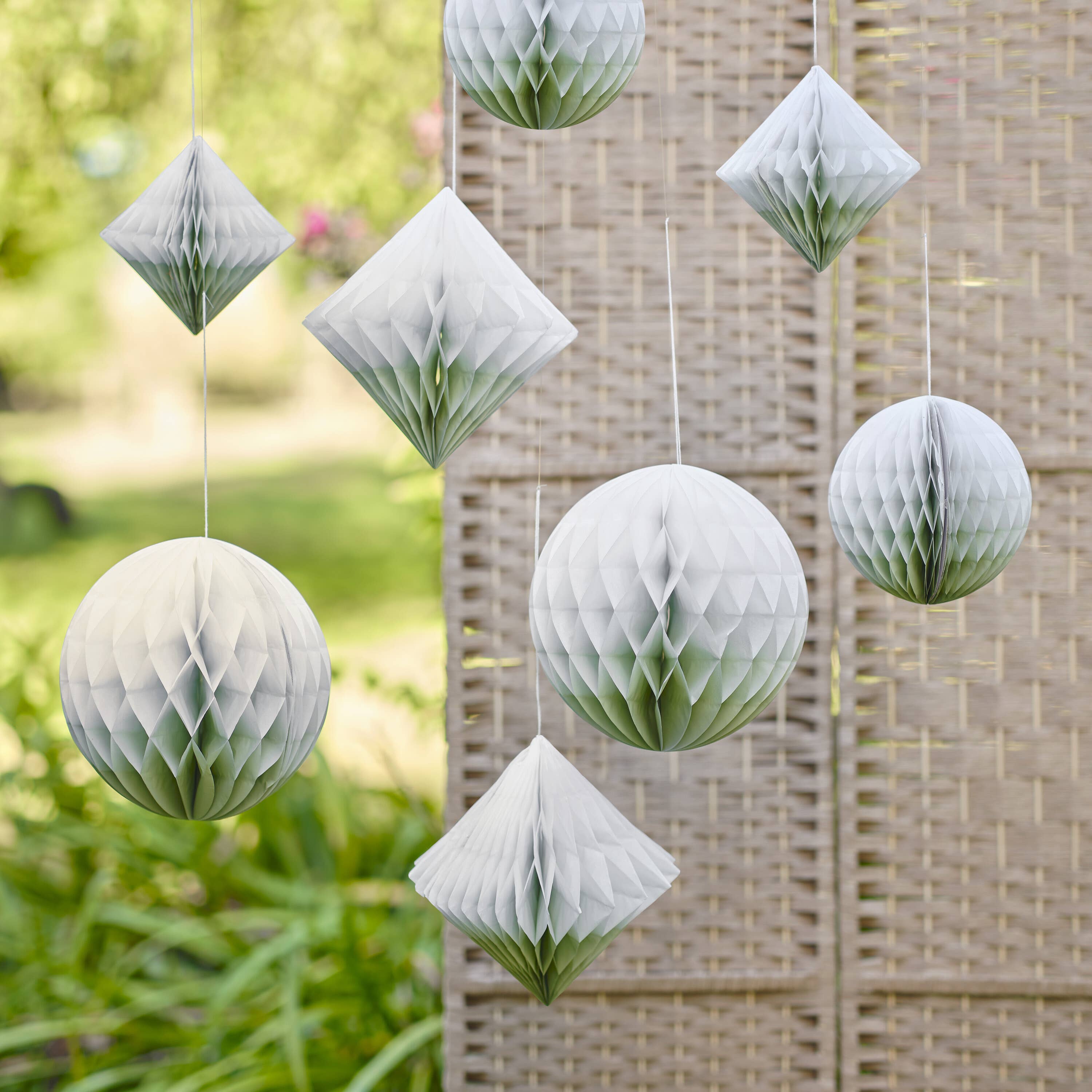 Green Sage Dip Dye Honeycomb Paper Decorations for wholesale on Faire0