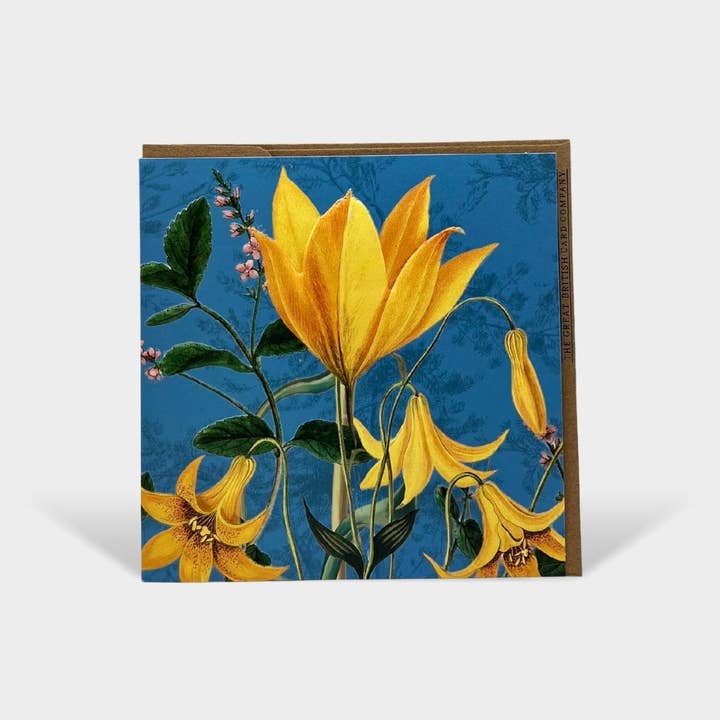 Floral Botanical Open Card Birthday Occasion Blue Yellow for wholesale by The Great British Card Company (GBCC) Ltd